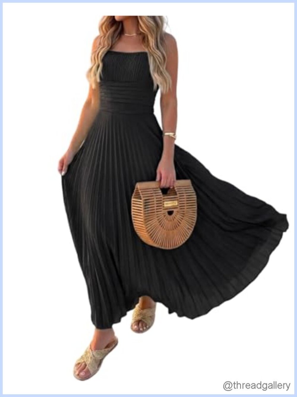 CHICME Square Neck Pleated Maxi Dress Polyester